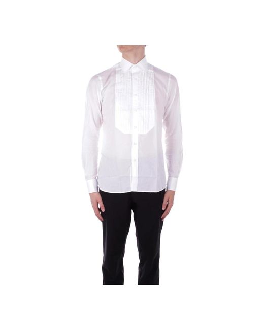 Camicia bianca con bottoni e dettagli plissettati di Tagliatore in White da Uomo