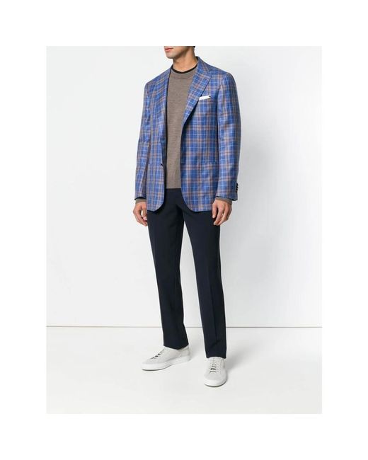 Kiton Jassen ,Blauw ,Linnen Geruite Single Breasted Blazer in het Blue voor heren