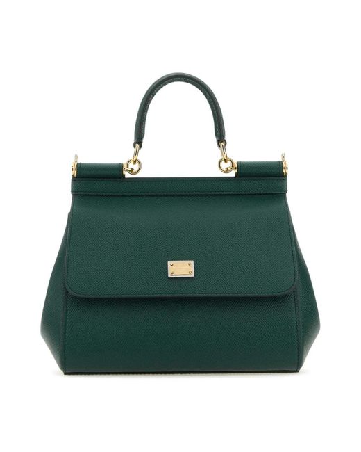 Dolce & Gabbana Green Kleine sicily handtasche aus flaschengrünem leder