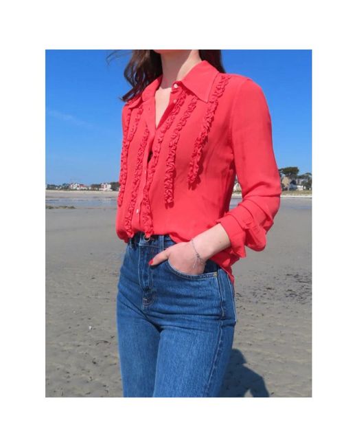 Mason's Overhemden ,Oranje ,Nicole Blouse Met Ruches Van Viscose in het Red
