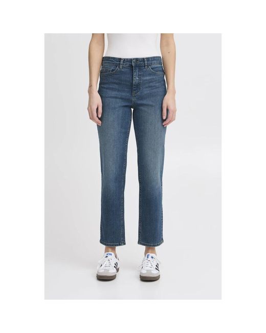 Ichi Jeans ,Blauw ,Katoen Raven Cropped Jeans Medium in het Blue