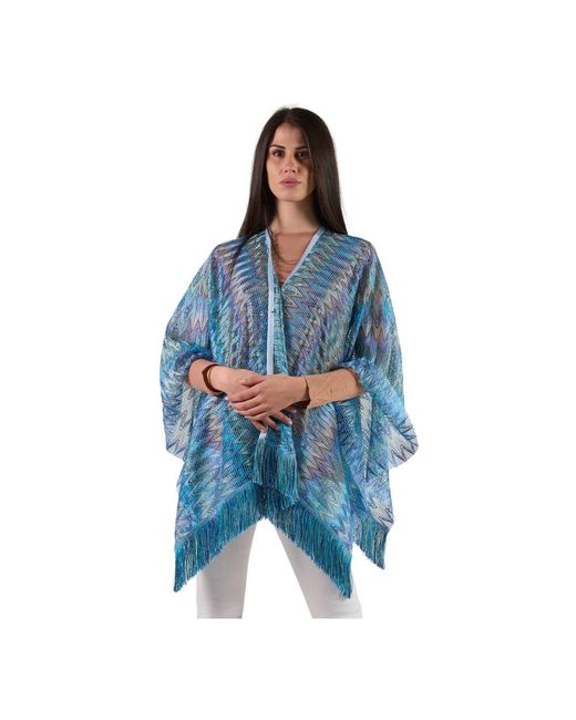 Missoni Jassen ,Blauw ,Blauwe Franje Cape Zig-Zag Patroon in het Blue