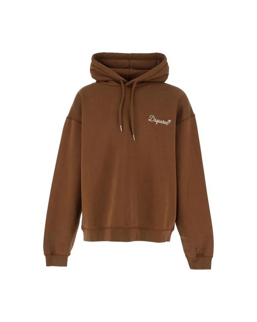 DSquared² Hoodies & Sweatvesten ,Bruin ,D2 Signature Relax Fit Hoodie in het Brown voor heren