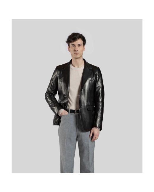 Gimo's Jassen ,Zwart ,Leer Soft Glove Nappa Blazer in het Black voor heren