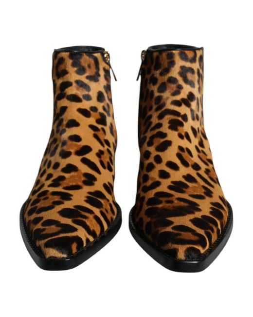 Dolce & Gabbana Brown Leopard-print Pony Hair Ankle Boots