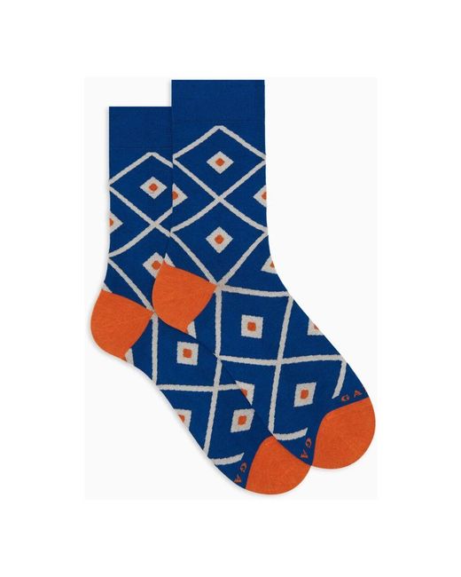 Gallo Herren Blaue Kurze Baumwollsocken Mit Argyle-Muster in Blue für Herren