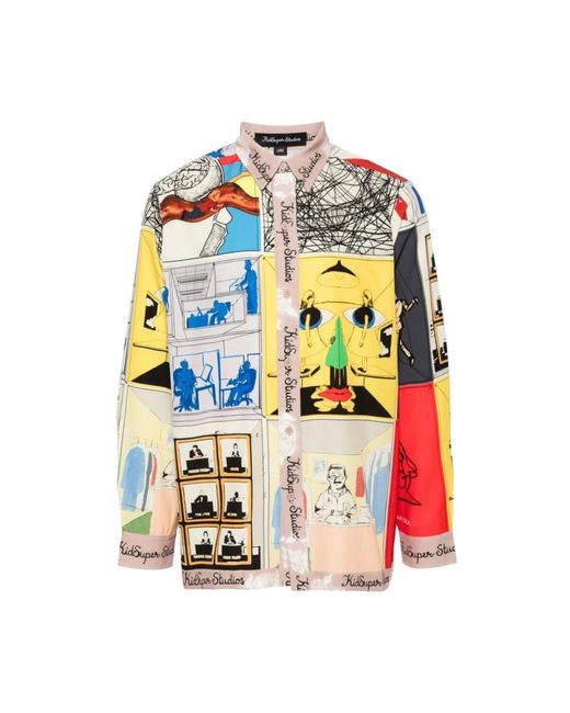 Camicia satin stampa colletto classico di Kidsuper in Multicolor da Uomo
