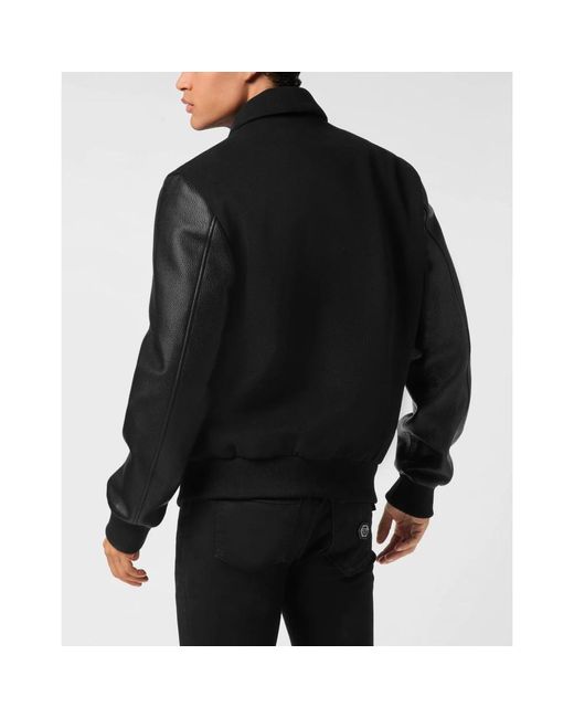 Philipp Plein Jassen ,Zwart ,Leer Composed Coster Zip Jacket in het Black voor heren