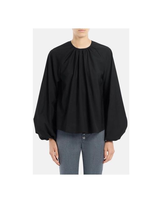 Dondup Overhemden ,Zwart ,Wol Raglan Blouse Met Popeline Ruches in het Black