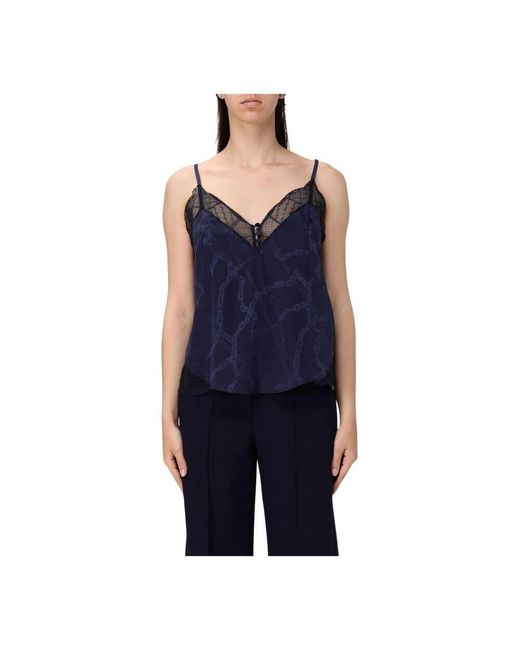 Zadig & Voltaire Blue Blaue V-Ausschnitt Knopfbluse