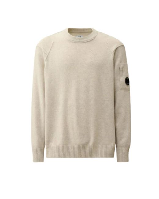 C P Company Gerippter rundhalsausschnitt wollpullover in Natural für Herren
