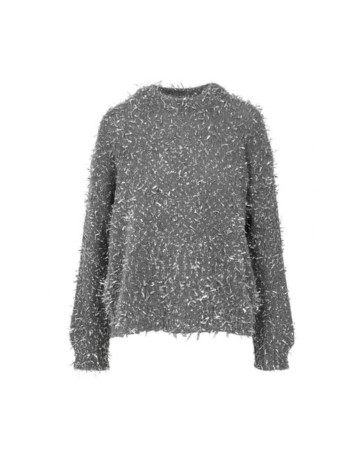 MSGM Gray Grauer wollpullover mit franseneffekt