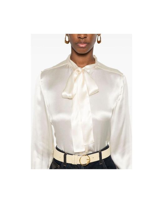 Tom Ford Overhemden ,Satijn Zijden Blouse Met Pofmouwen in het White