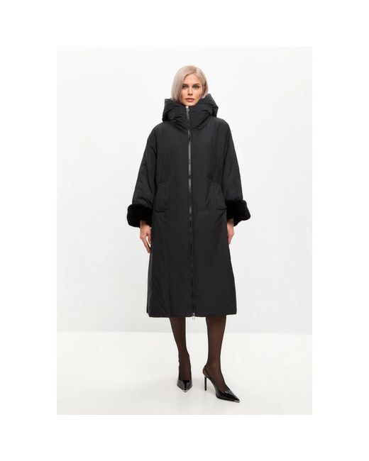 CESARE GASPARI Jassen ,Zwart ,Polyester Oversized Gewatteerde Parka Met Capuchon En Faux Fur Manchetten in het Black