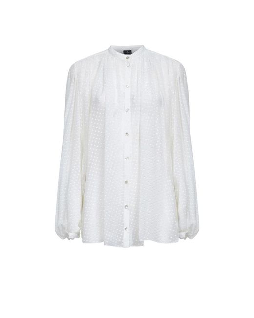 Etro Overhemden ,Wit ,Mandarijnkraag Zijden Crêpon Blouse in het White