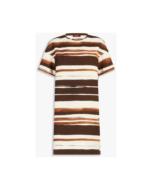 Max Mara Kleedjes ,Bruin ,Ademende T-Shirt Jurk Met Zakken in het Brown