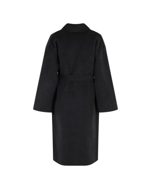 Semicouture Black Blauer Wollmantel Mit Umgekehrtem Ausschnitt