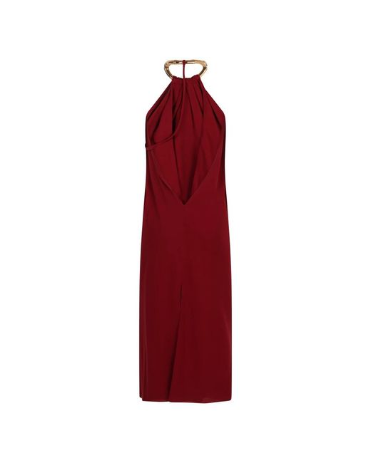 Gucci Midi Jurk Met Goudkleurige Ketting En Open Rug in het Red