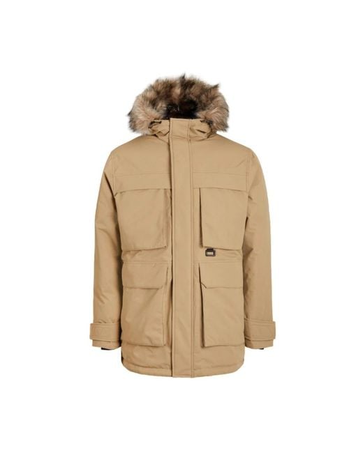 Jack & Jones Jassen ,Bruin ,Winddichte Parka Jas Met Bont Capuchon in het Natural voor heren
