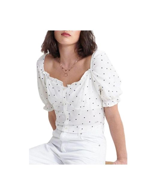 Superdry Overhemden ,Wit ,Witte Gestippelde Cropped Top Quincy in het White