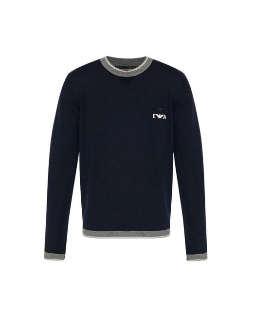 Emporio Armani Blue Round-Neck Knitwear for men