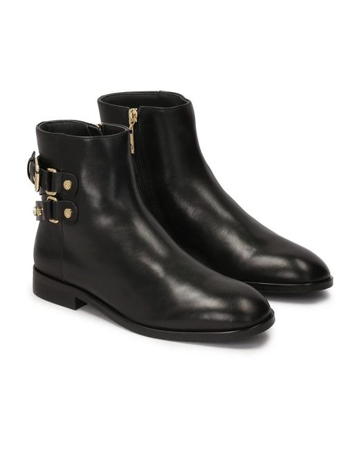 Kazar Black Schwarze Stiefel Mit Strasssteinen Auf Einer Flachen Sohle