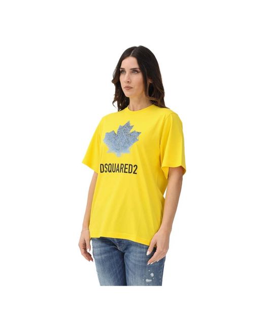 DSquared² Tops ,Geel ,T-Shirt Met Korte Mouwen in het Yellow