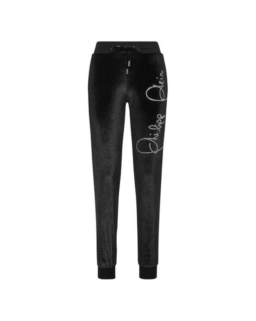 Philipp Plein Broeken ,Zwart ,Polyester Joggingbroek Crystal Signature in het Black