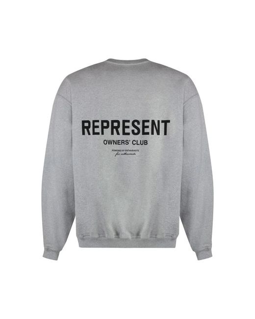 Represent Hoodies & Sweatvesten ,Grijs ,Katoen Melange Logo Print Crew Neck Sweater in het Gray voor heren