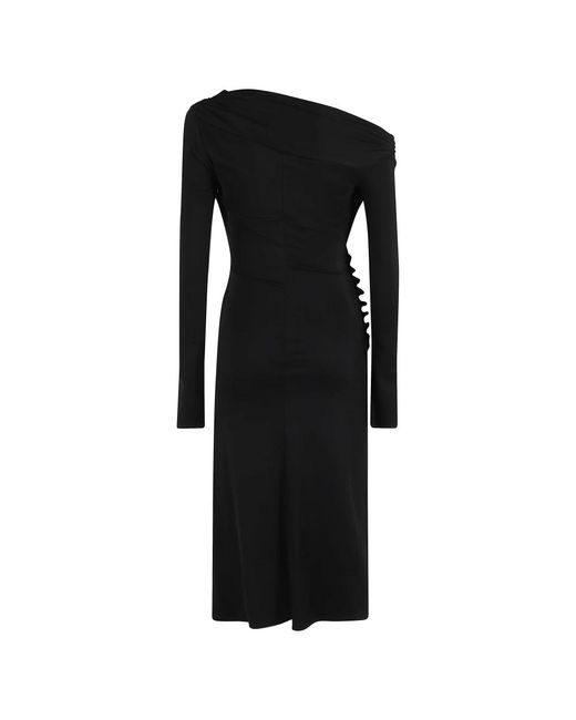 Elisabetta Franchi Black Schwarzes Langarm V-Ausschnitt Kleid