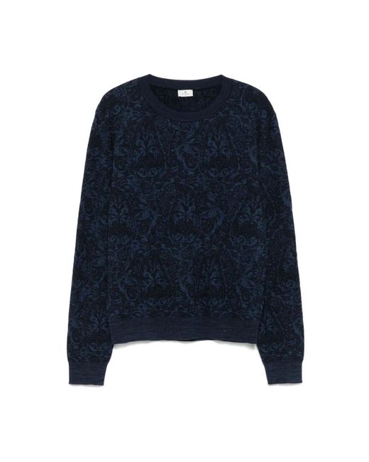 Etro Blue Round-Neck Knitwear for men