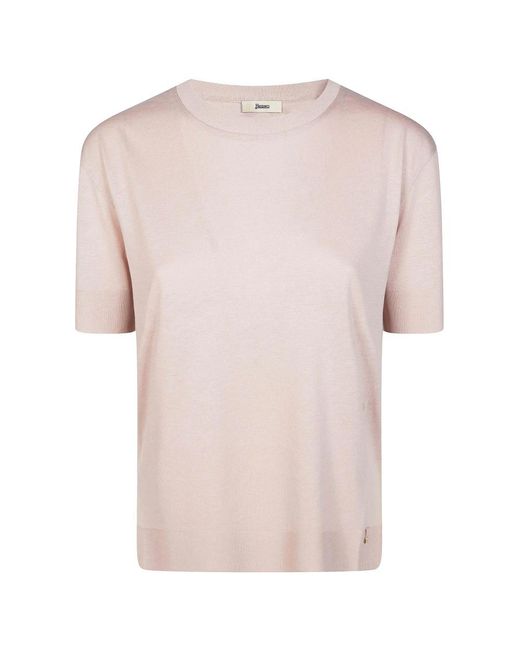 Herno Truien & Vesten ,Roze ,Katoen T-Shirt Con Bordi Continui in het Pink