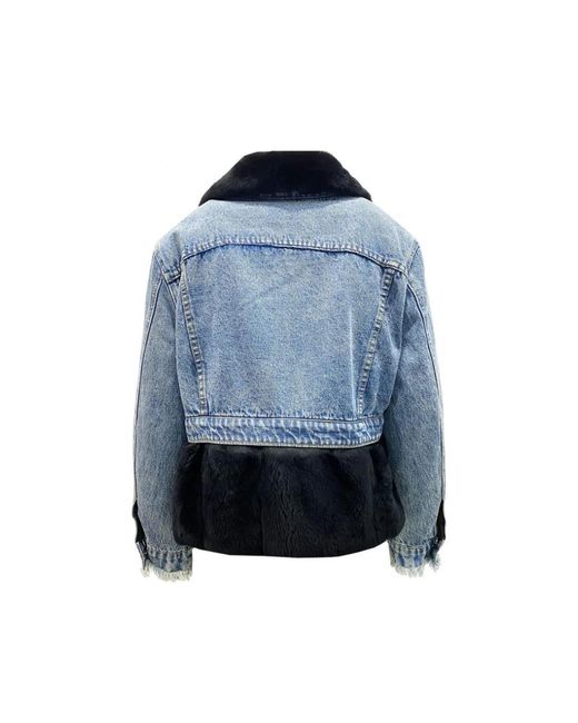 Forte Jassen ,Blauw ,Denim Fur Lining Denim Jacket in het Blue