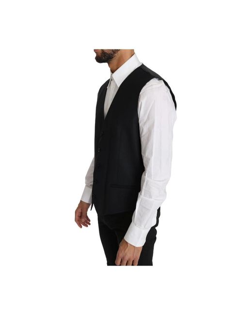Dolce & Gabbana Black Wool Silk Waistcoat Vest for men