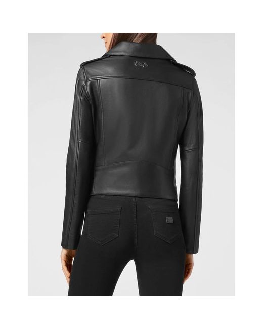 Philipp Plein Biker Leren Jas in het Black