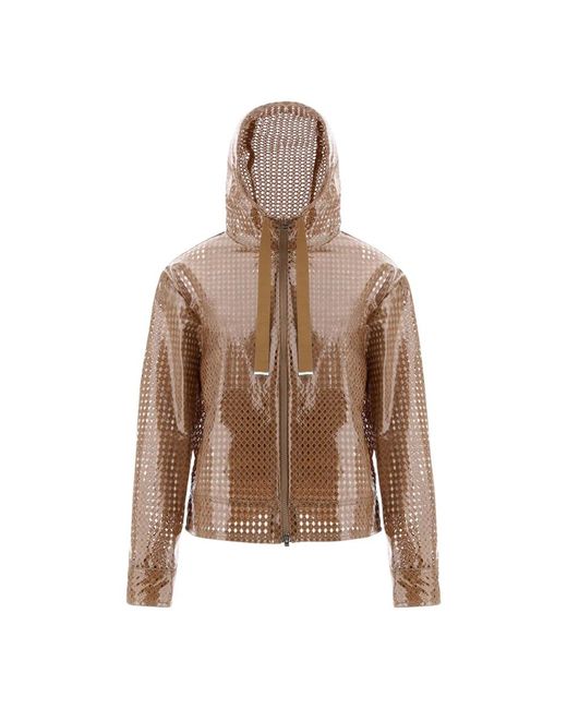 Herno Brown Coated Lace And Grosgrain A-line Jacket