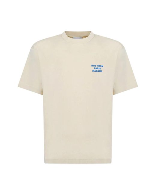 T-shirt con slogan in crema e blu di Drole de Monsieur in Natural da Uomo