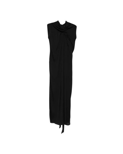 Lanvin Kleedjes ,Zwart ,Satijn Lange Jurk Met Knoopdetail in het Black