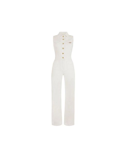 Elisabetta Franchi White Logo-Detail Denim Jumpsuit
