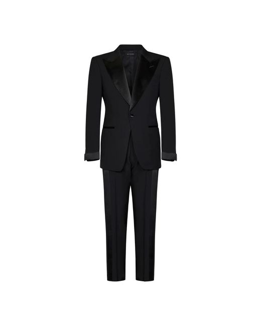 Tom Ford Kostuums ,Zwart ,Wol Zwarte Single-Breasted Blazer En Broek in het Black voor heren