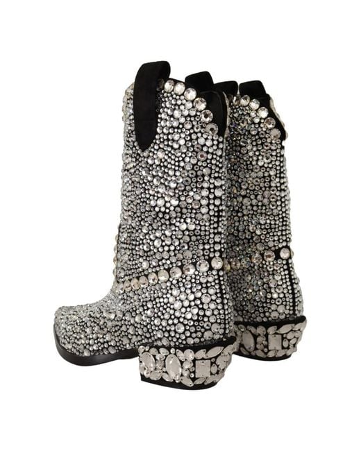 Dolce & Gabbana Gray Cowboy & Biker Boots