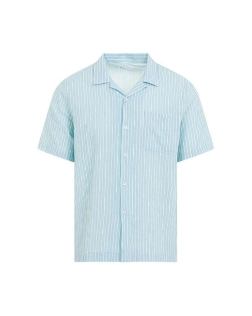 Camicia casual a righe blu con colletto a bowling di Universal Works in Blue da Uomo
