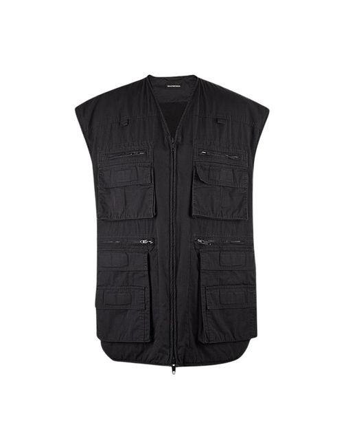 Balenciaga Jassen ,Blauw ,Donkerblauwe Mouwloze Gilet Met Cargo Zakken in het Black voor heren
