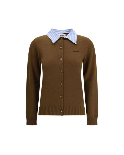 Miu Miu Brown Kaschmir-Strickjacke Mit Hemdkragen