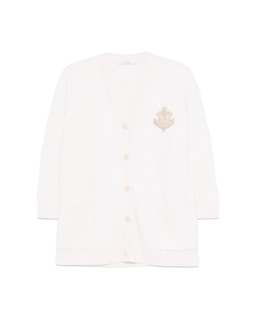 Max Mara Truien & Vesten ,Wit ,Witte Geribbelde Cardigan Met V-Hals in het White