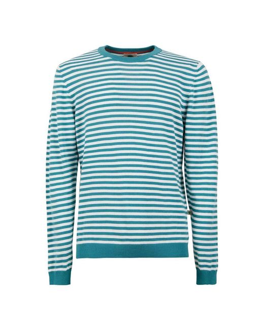 Gallo Herren Hellblaues Rundhalsausschnitt Baumwollpullover Mit Zweifarbigen Streifenmuster in Blue für Herren