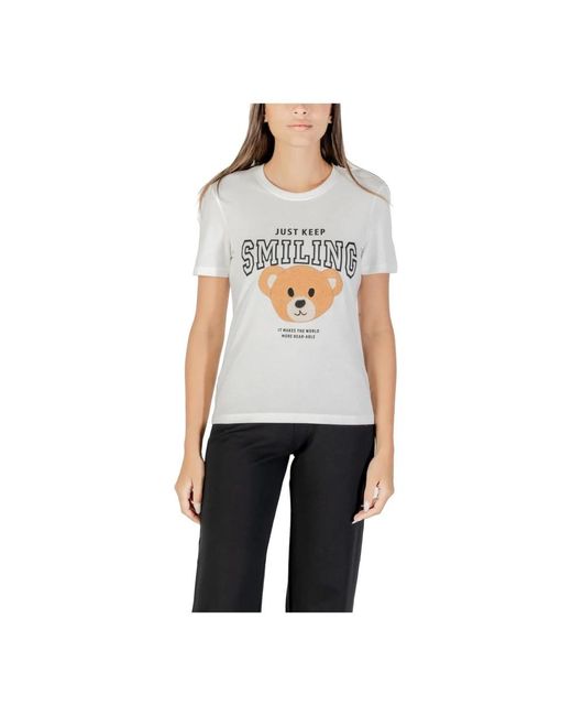 ONLY Wit Print Korte Mouw T-Shirt in het Blue