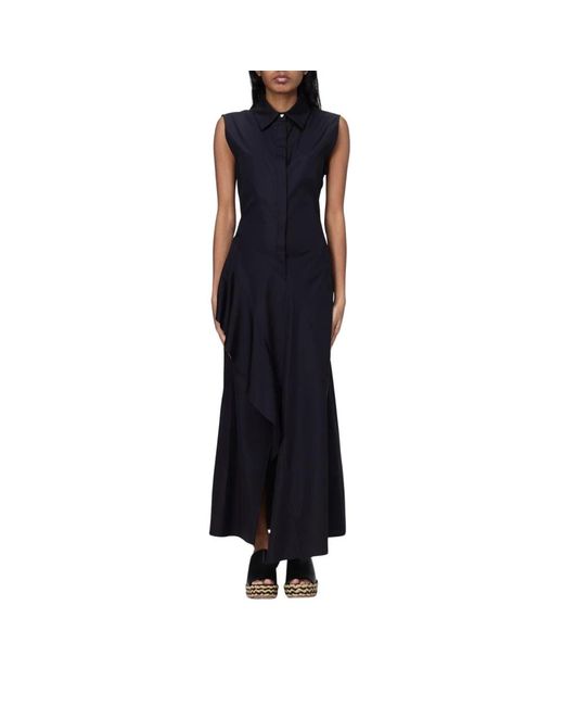 Max Mara Blue Asymmetrisches Rüschenhemdkleid