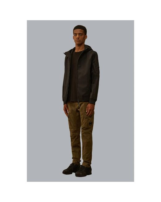 C P Company Jassen ,Zwart ,Leer Shell-R Hooded Lens Jacket in het Black voor heren