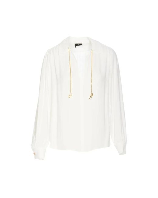 Elisabetta Franchi White Georgette bluse mit langen ärmeln und v-ausschnitt,ivory blusen
